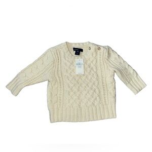 Baby GAP Cable Knit button Shoulder Ivory Sweater 3-6 months